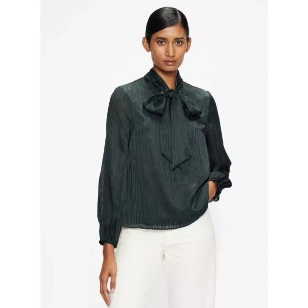 Ted Baker Bow Collar Detail Blouse Dark Green Size 2 MSRP $189